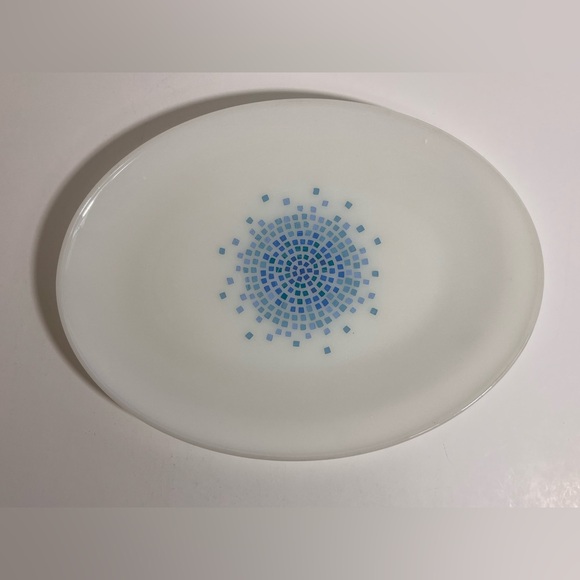 Anchor Hocking Other - Anchor Hocking Fire King Blue Mosaic 12" Milk Glass Oval Serving Platter